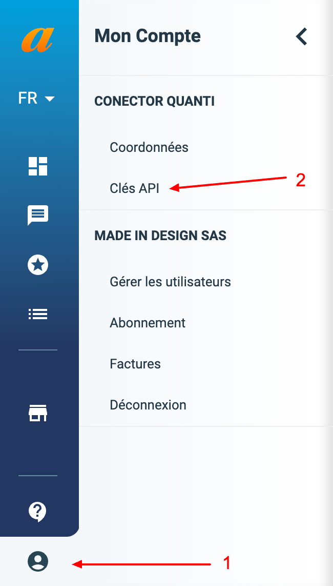Access path to API key on Affilae interface